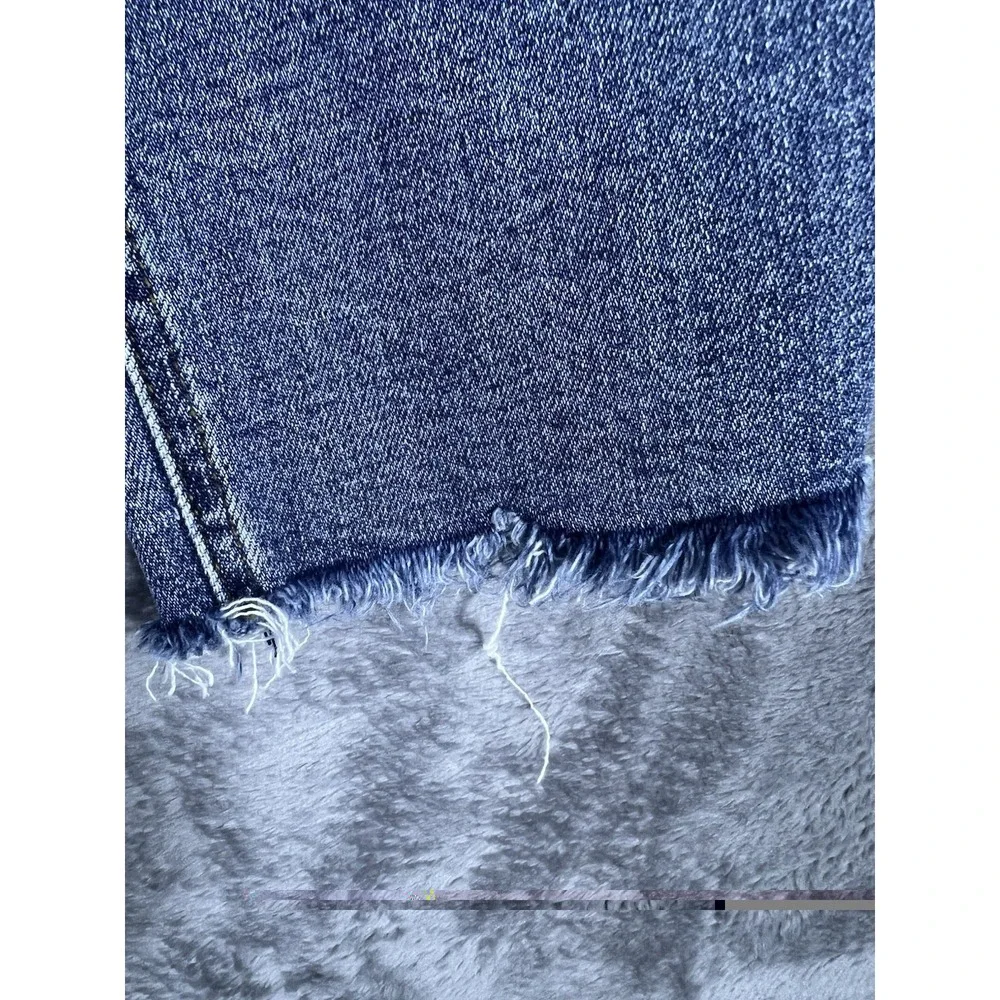 Kut from the Kloth High Rise Ankle Straight Leg Distressed Raw Hem Jeans Blue
